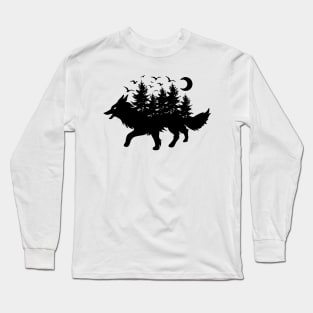 Black Wolf and Forest Long Sleeve T-Shirt